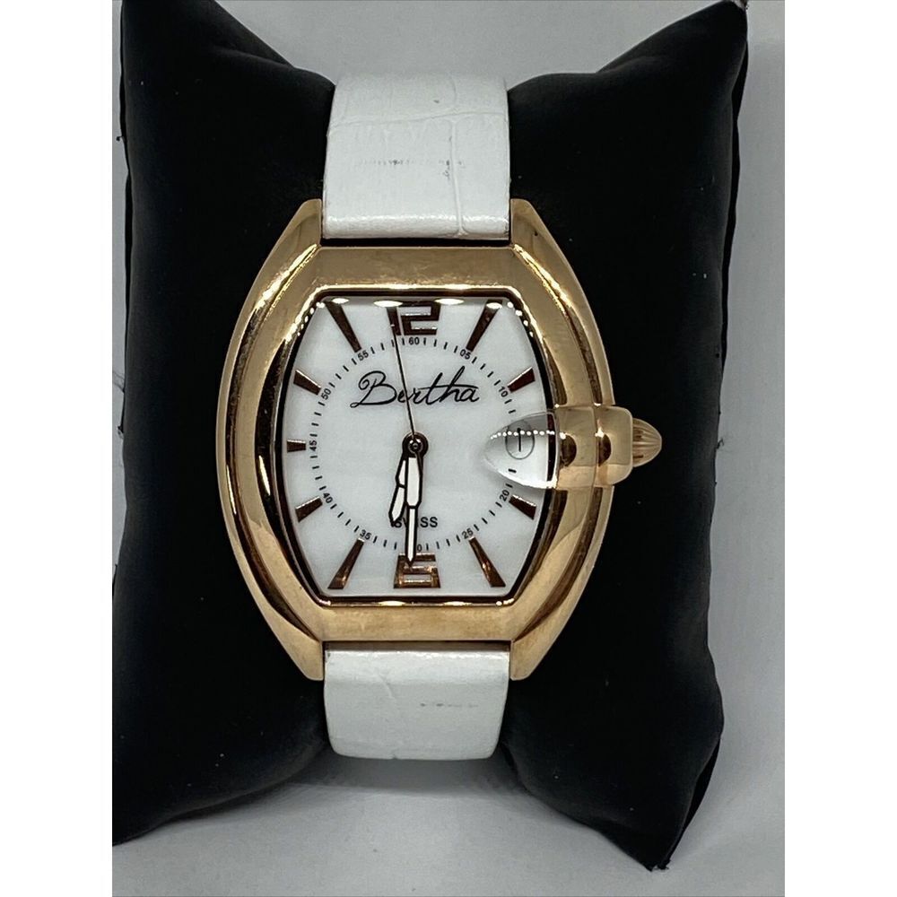 Bertha Women's White Leather Analog White Dial Quartz Genuine Wrist Watch LJ164